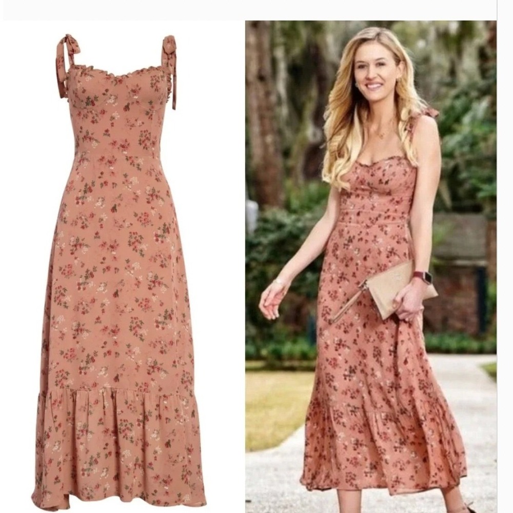 Reformation Nikita Floral Midi Dress‎ Rose Pink Arianne Tie Strap Size 12